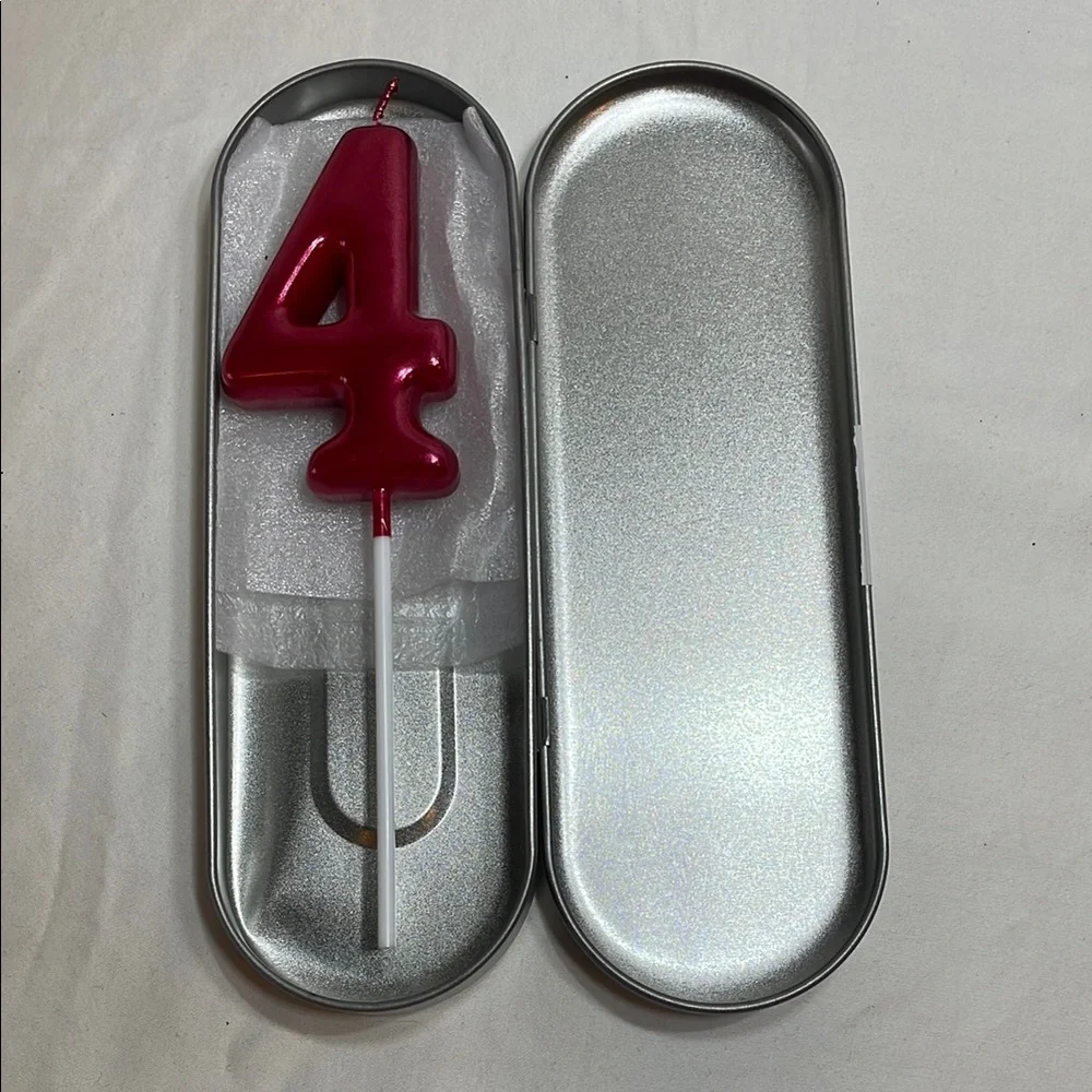🌺SALE 5 for $20🌺Red Number 4 Candle in Silver Holder